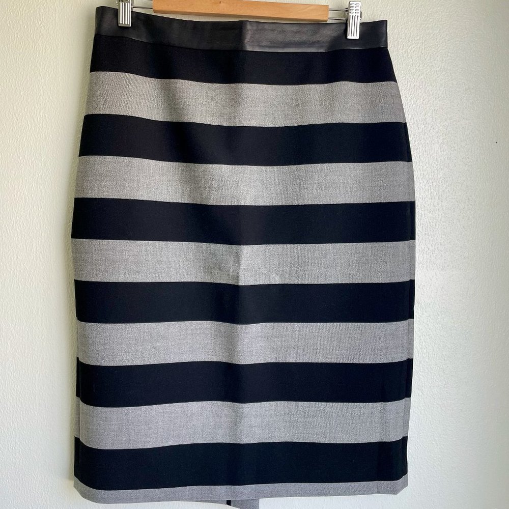 Banana Republic Striped Pencil Skirt with Faux leather band, Size 12